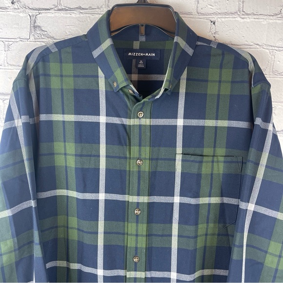 Mizzen+Main Blue and Green Plaid Casual Button Down Shirt - Picture 1 of 9